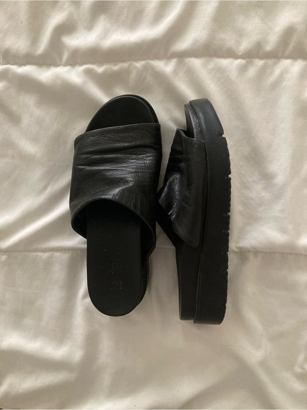 Bueno Black Leather Slide Sandals